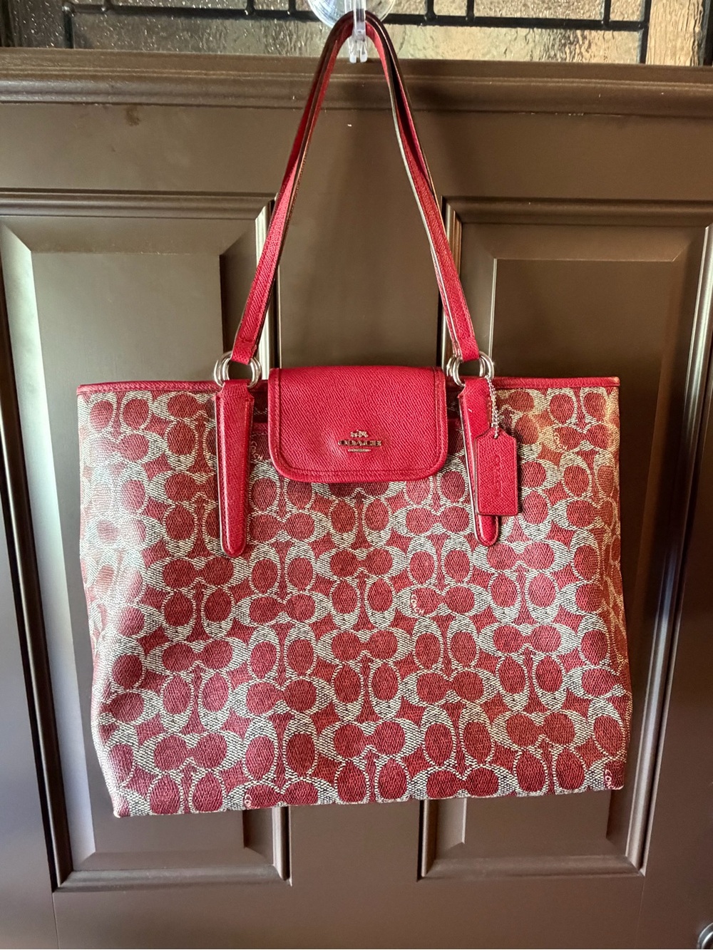 COACH SIGNATURE PVC WARD TOTE RED #33960